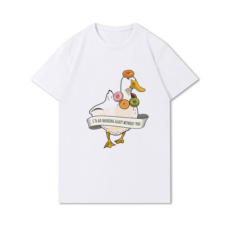 Letní trička větší velikosti pro ženy Whisling Duck Potištěné Neformální tričko s krátkým rukávem Topy 100% bavlna Oversize O Trička s výstřihem