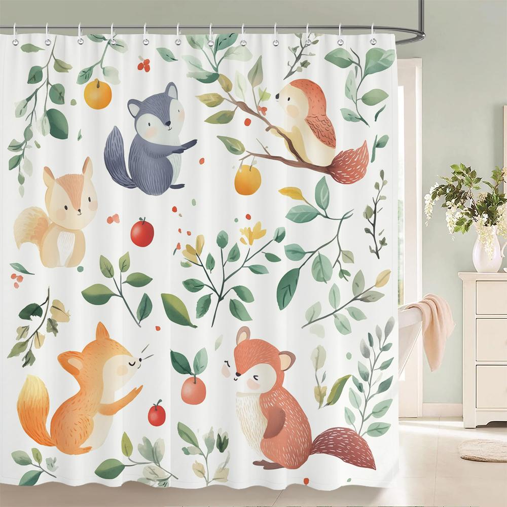 Cute Rabbit Cheerful Shower Curtain, Green Fresh Floral Spring Bathroom Decorative Shower Curtain, Waterproof Shower Curtain