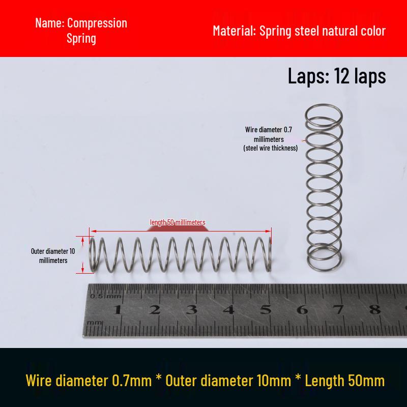Druckfeder mit Rückstellfunktion aus Federstahl, 0,7 mm Drahtdurchmesser, 8-12 mm Außendurchmesser