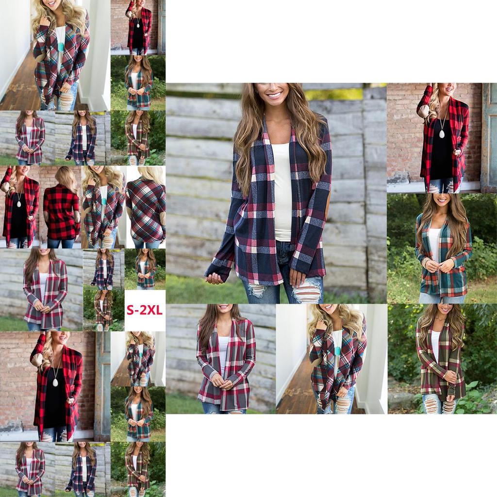 Cozy Women Plaids Cardigan T-shirt With Stylish Lapel Collar For Casual Wear