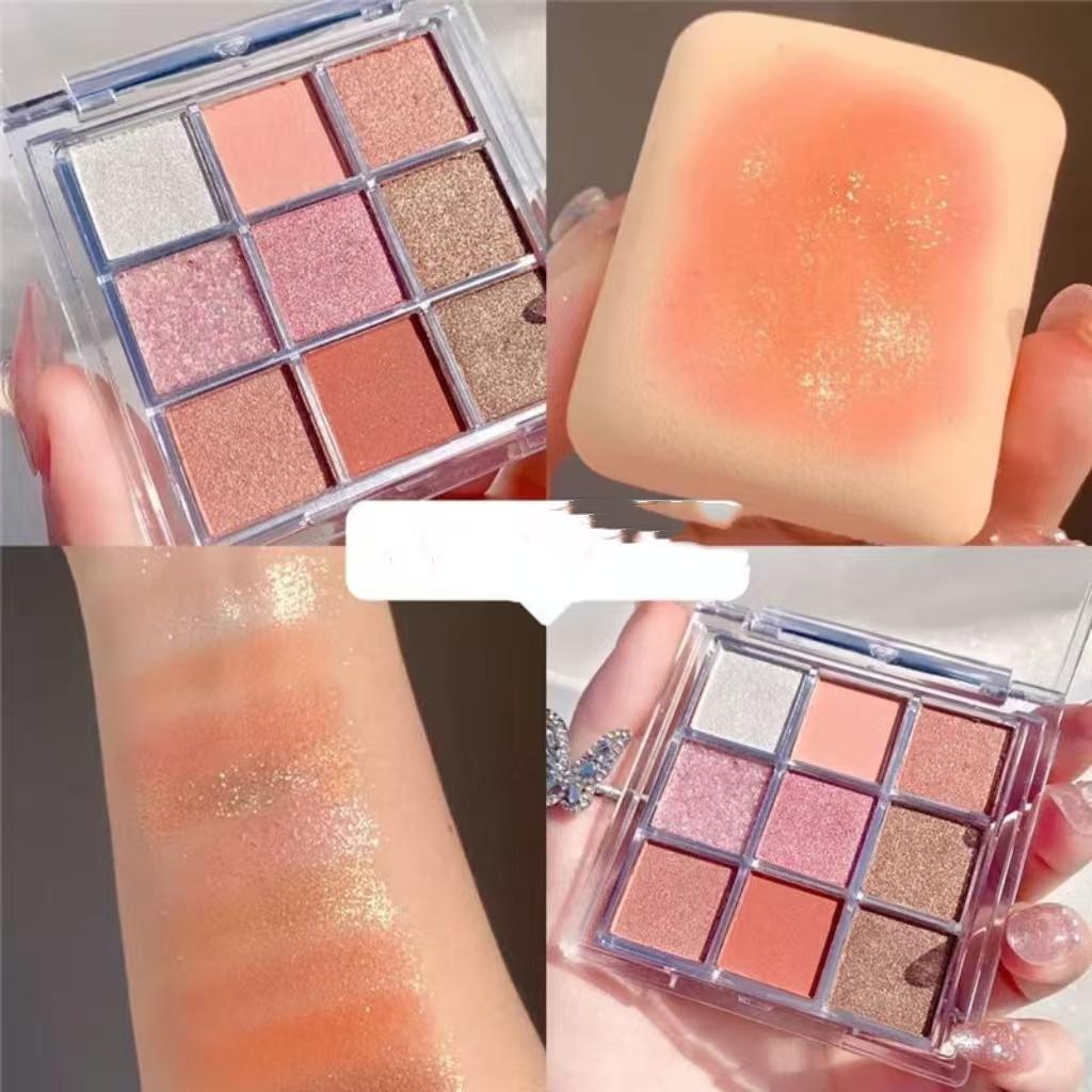 9 Colors Caramel Brown Eye Shadow Palette Pearly Matte Earth Color Eyeshadow Pallete Shiny Sequins Eye Pigments Lasting Makeup