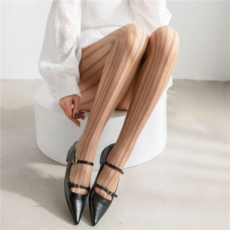 Vintage Striped Fishnet Stockings for Women, Thin and Slimming Pantyhose, Sexy Hollow-out Jacquard Fishnet Stockings for Autumn
