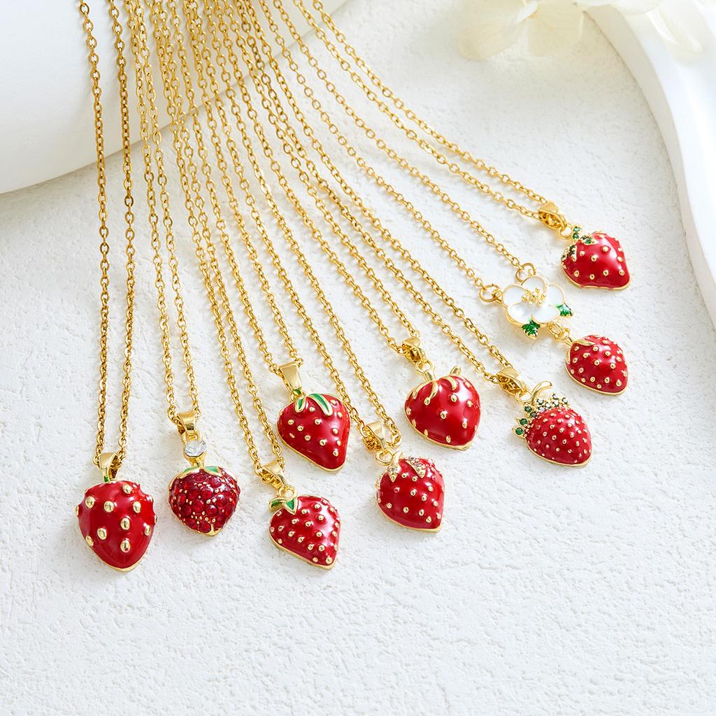 New Sweet and Cute Dripping Oil Strawberry Cherry Titanium Steel Necklace Female Simple Versatile Fruit Series Collarbone Chain