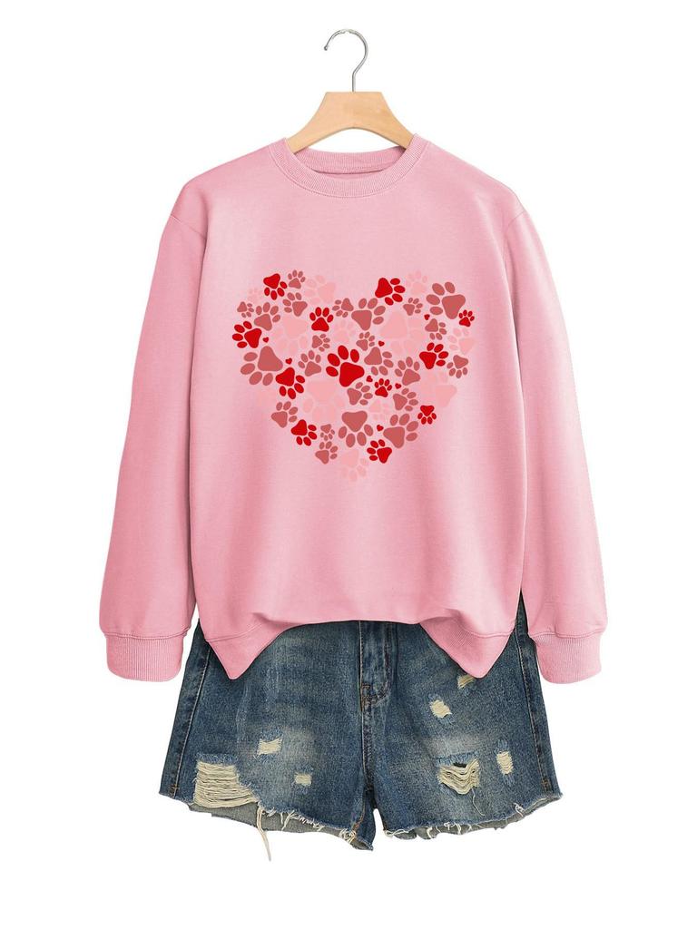 Heart Dog Print Women's Casual Fashion Round Neck Long Sleeve Hoodie for Autumn/Winter