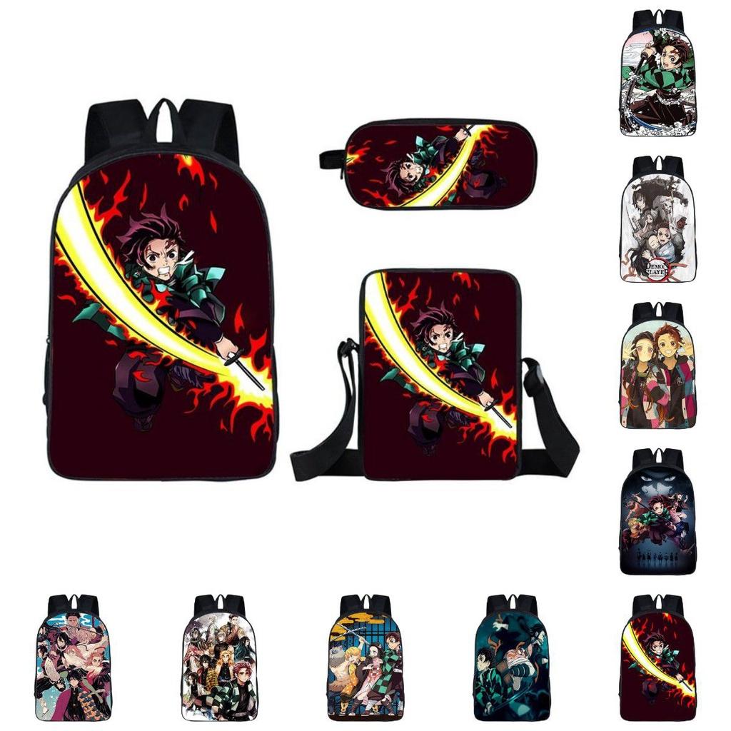 Fashionable Demon Slayer Backpack With Spacious Compartments And Cartoon Pattern Design
