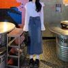 Women's Retro Hong Kong Style A-Line Denim Skirt - Mid-Length, Slimming, Spring & Autumn