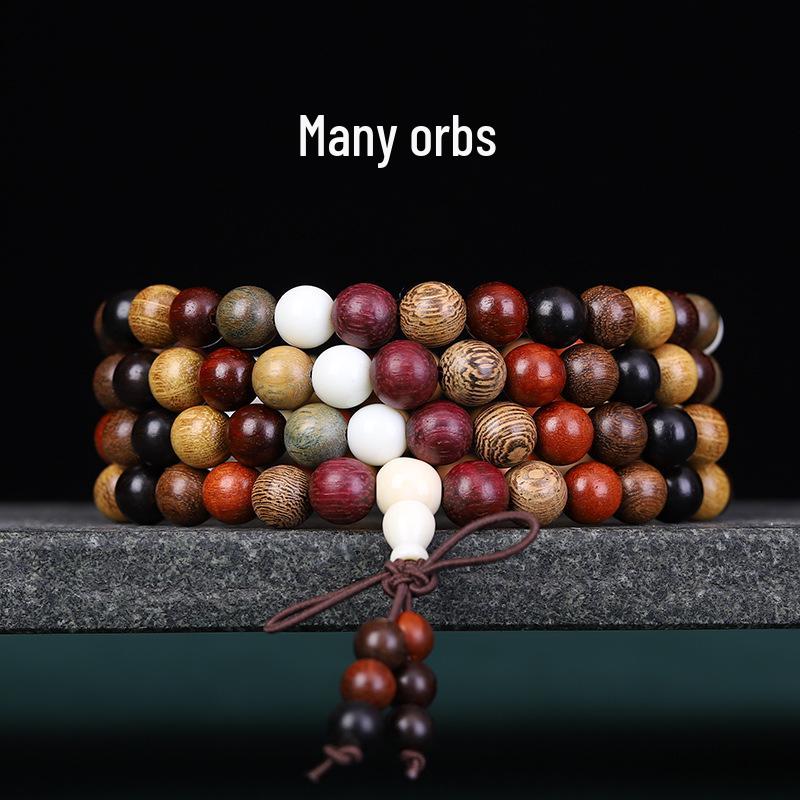 Buddhist 108 Beads Bracelet: Red Sandalwood, Green Sandalwood, Ebony Wood Rosary Necklace
