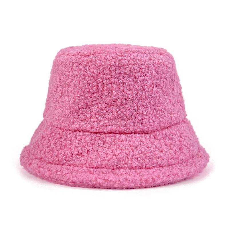 Winter Light Board Lamb Plush Bucket Hat Men and Women Plush Warm Bucket Hat Solid Color Lamb Plush Basin Hat