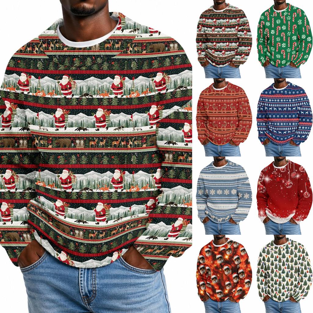 Men's Neck Christmas Print Knit Sweater for Fall and Winter