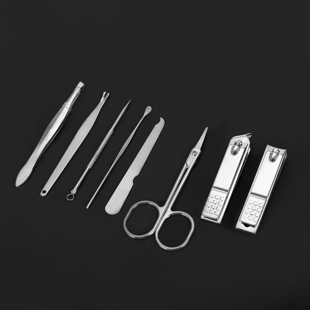 8 Pcs Stainless Steel Nail Scissors Cutter Clippers Set Fingernail Toenail (Black)