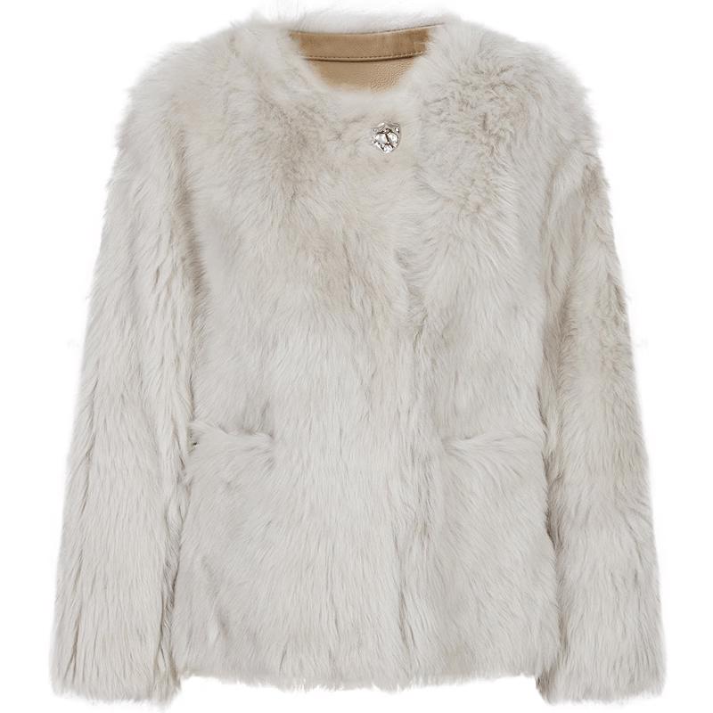 JOOOZE Elegant Round Neck Faux Fur Coat