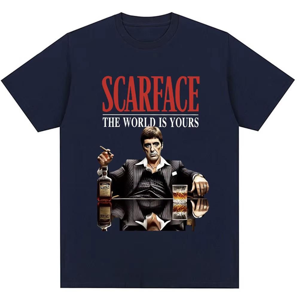 Tony Montana Scarface TShirts The World Is Yours Mens Clothing Hip Hop Vintage Short Sleeves Cotton Oversized Fashion T Shirts