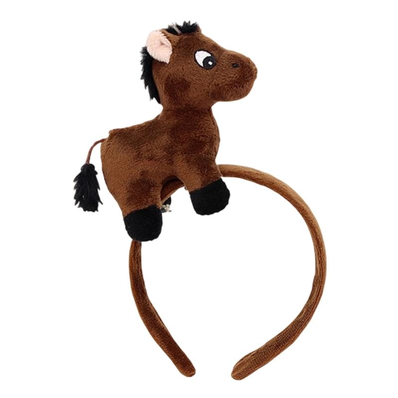 

Children s Cartoon Horse Hair Hoop Comfortable Stretchy Headwear Stylish Hairband Daily Wear Play Costume коричневий