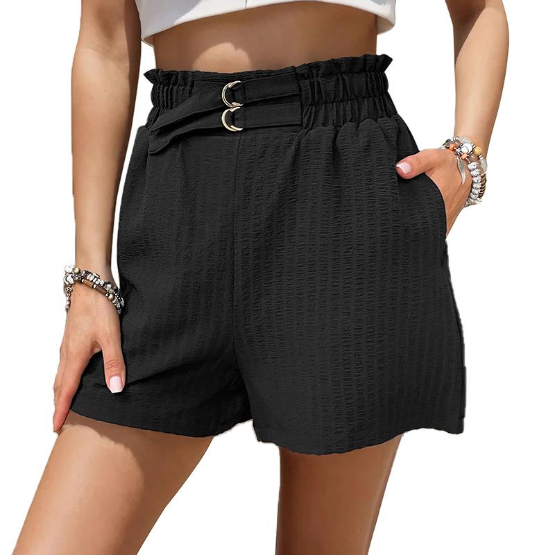 2026 Summer Fashion Women's Black Wrinkled Fabric Comfortable And Breathable Easy To Match Sexy Shorts