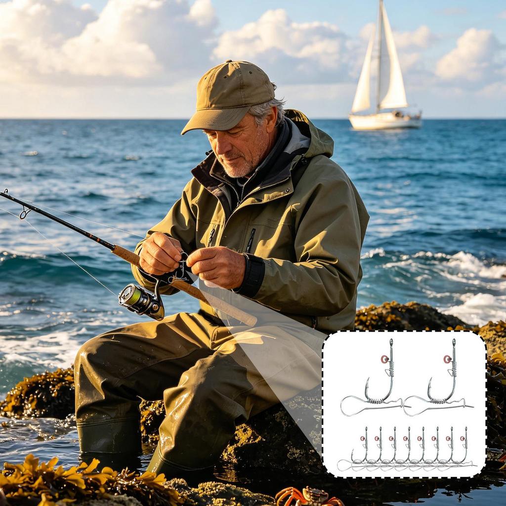 10Pcs Live Shrimp Hook 2-in-1 Angling Tool Bass Fishing Hooks For Fishermen Saltwater Sea Lake River F reshwater Angling Gear