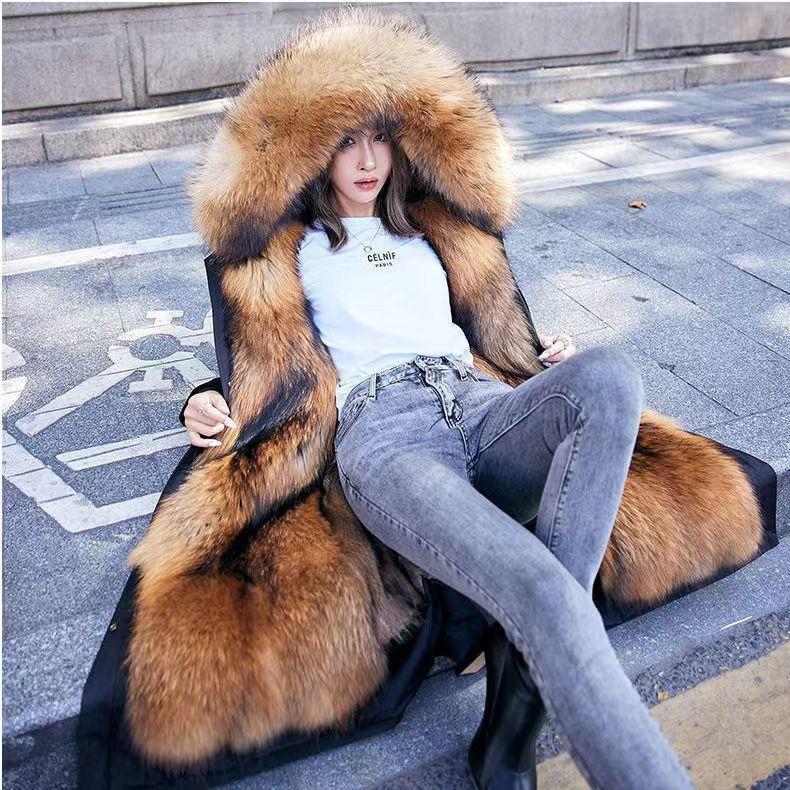 Women`s Long Faux Fur Parka Detachable
