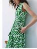 DVF Early Autumn Green & White Palm Leaf Dress with Waist Belt - Flattering Resort Fashion