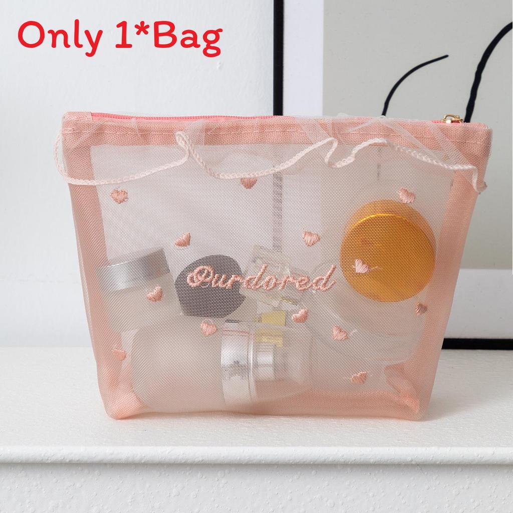 Polyester Large Capacity Transparent Makeup Bag For Girls Travel And Daily Use