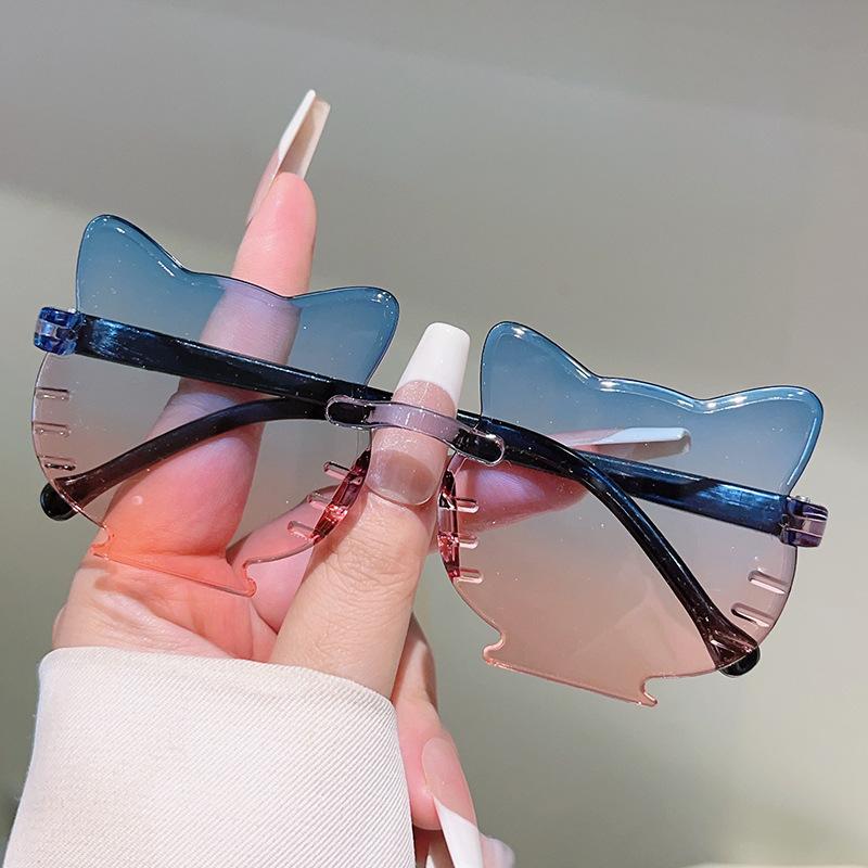 Cute Kitten Face Lenses, Rimless Sunglasses, Fashionable Color Matching, Cartoon Children's Photo Concave Sunglasses