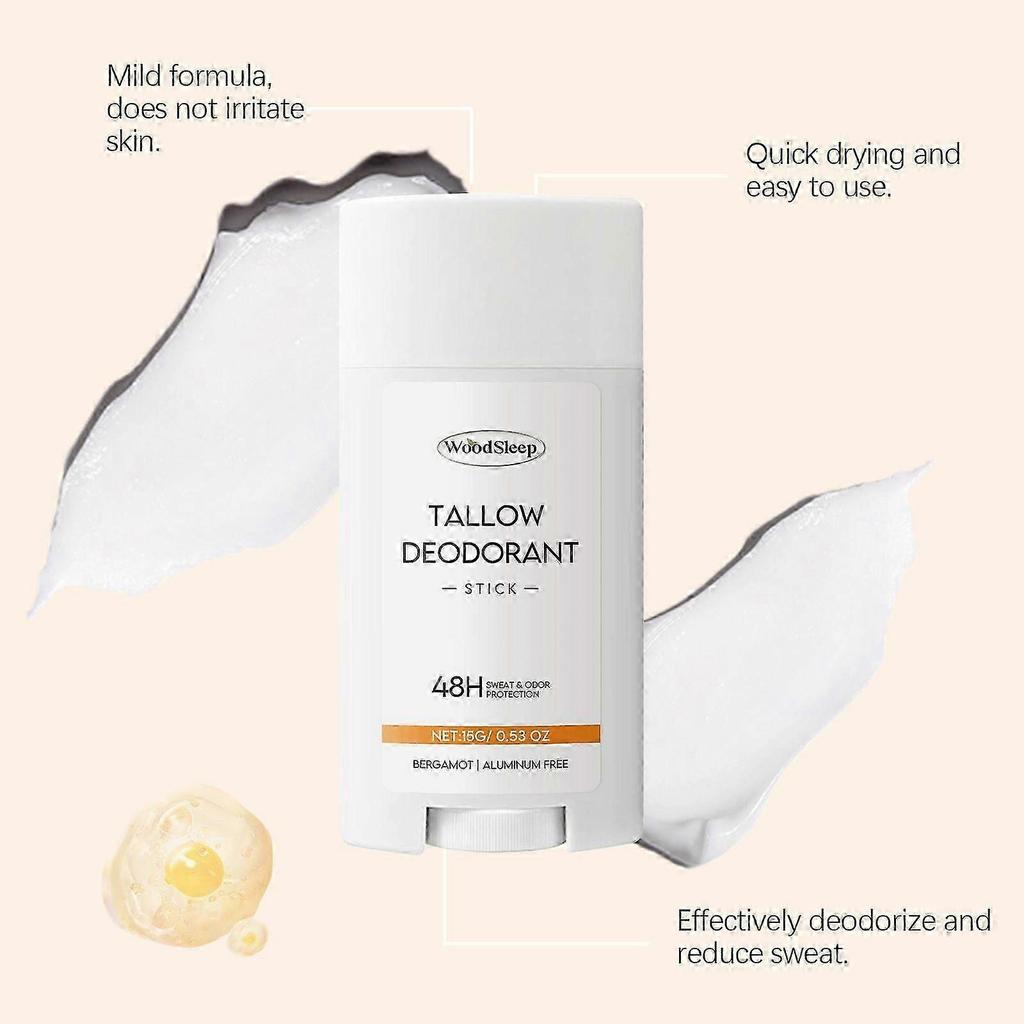 Grass-Fed Beef Tallow Deodorant Stick, Bergamot Scented, 48-Hour Odor Control for Underarms Private Parts, Aluminum-Free