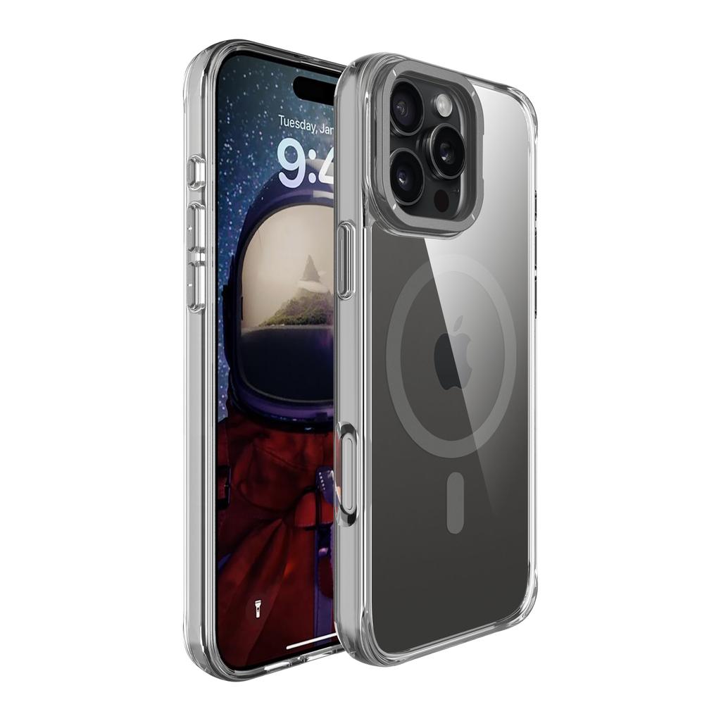 For iPhone 16 Pro Magnetic Case Shockproof TPU+PC Phone Back Cover with Metal Lens Kickstand