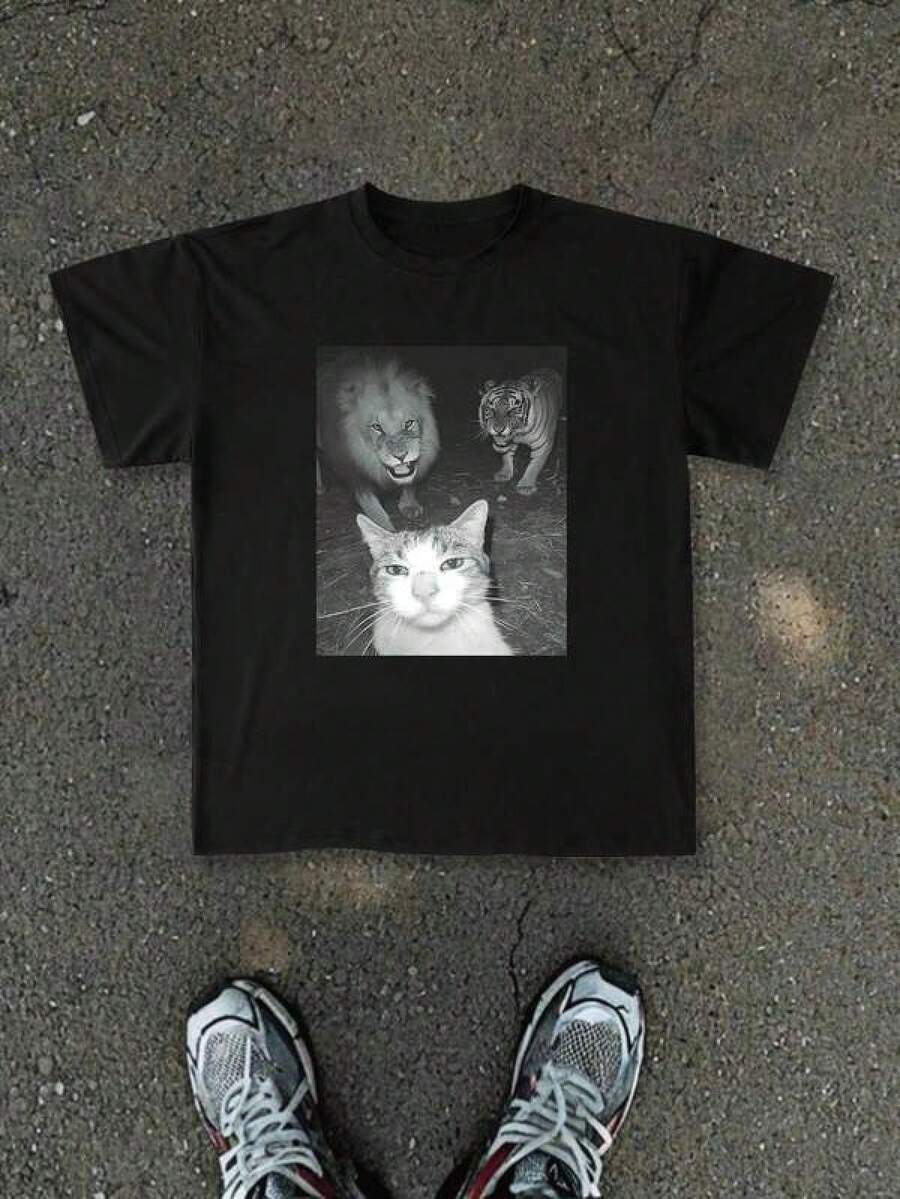 T Shirt Print GraphicCotton Tees Size Plus Cartoon Round Neck Short Sleeve Unisexfinity Unisexs Cat 2XL
