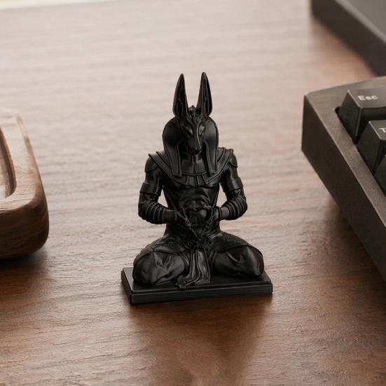 baizihuahu Anubis Figurine, 3D Printed Egyptian God Statue Meditating with Heart Hands, Mythical Desk Decor for Home Office, Collectible Gift