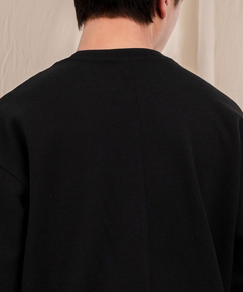 Ellamo Terry Basic Plain Triangle Pocket Oversized Sweatshirt [Black]