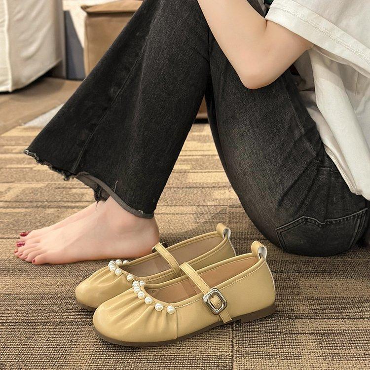 [Ushilai] French Mary Jane Shallow Mouth Single Shoes Women's Spring 2025 New Pearl Evening Wind Loafers