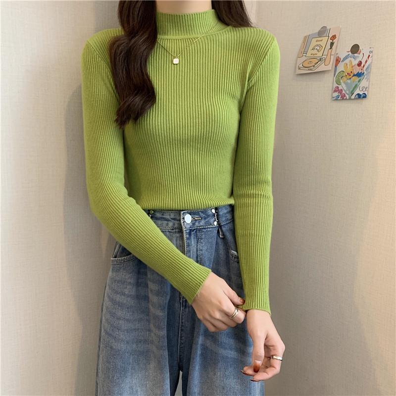 Women's Slim Fit High Neck Sweater: Korean Style, Long Sleeve Knit Top for Autumn/Winter 2024