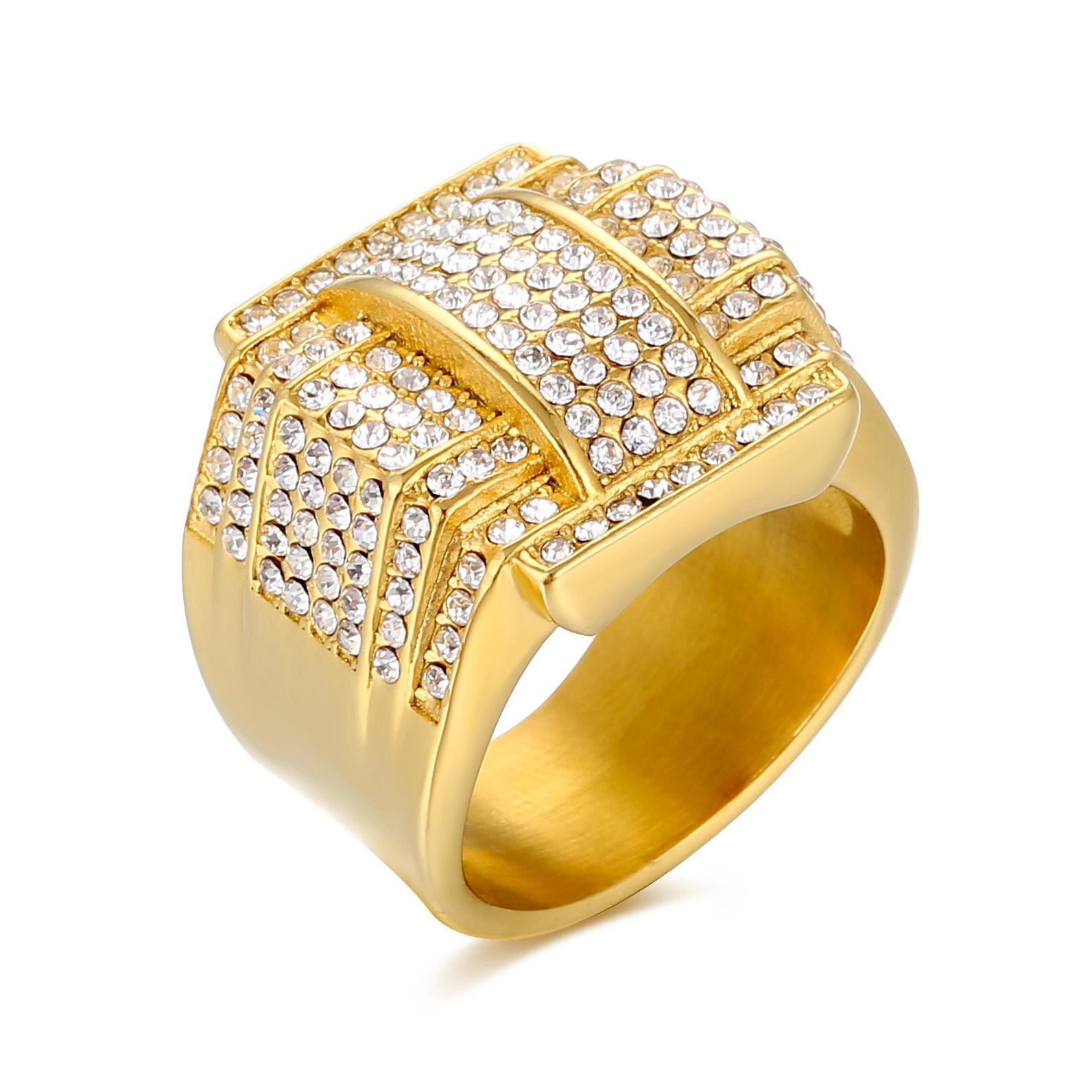 316 Stainless Steel/Titanium Steel Gold Plated Full Diamond Luxury Hip Hop Ring 7No.