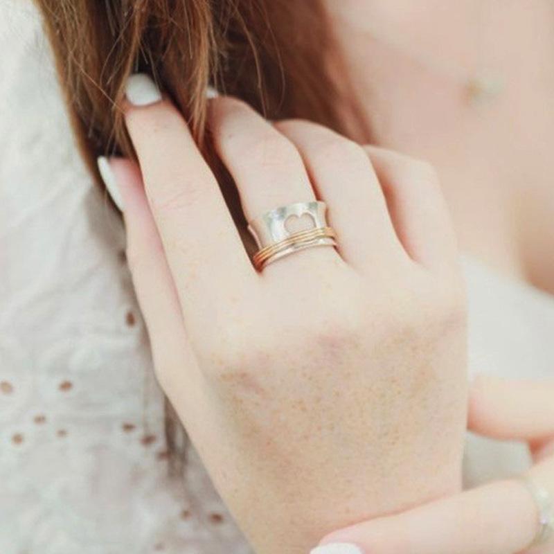 Fashion Hollow Love Women Two-Color Copper Ring, Romantic Birthday Gift