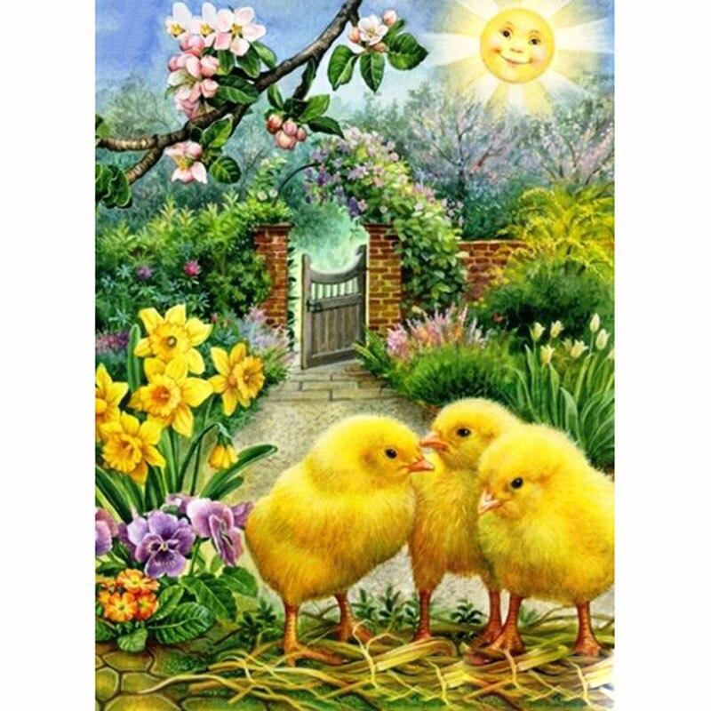 DIY Chicken 5D Diamond Painting Cross Stitch Full Round Rhinestones Diamond Embroidery Animal Mosaic Home Decor