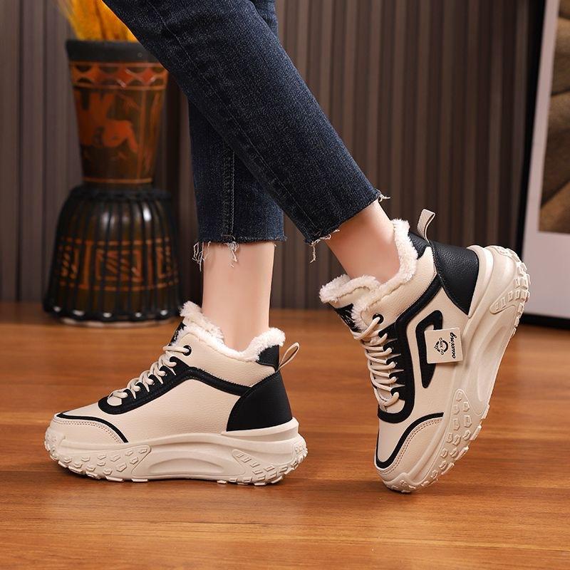 High-top Women's Shoes Winter New Trendy Winter Shoes Piled and Thickened Cotton Shoes Cold-proof and Warm Casual Thick-soled Short Boots