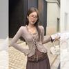 Brown Ruffle Edge Bow Lace-up Long-sleeved T-shirt Women's Autumn New Sleeveless Inner Sling Vest