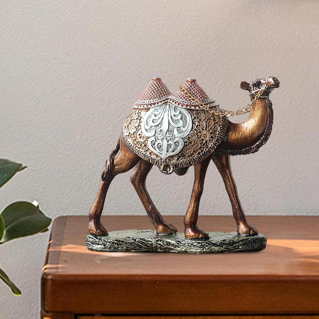 Camel Figurine for Tabletop Display, Home Decor, Resin Animal Sculpture Living Room And Office