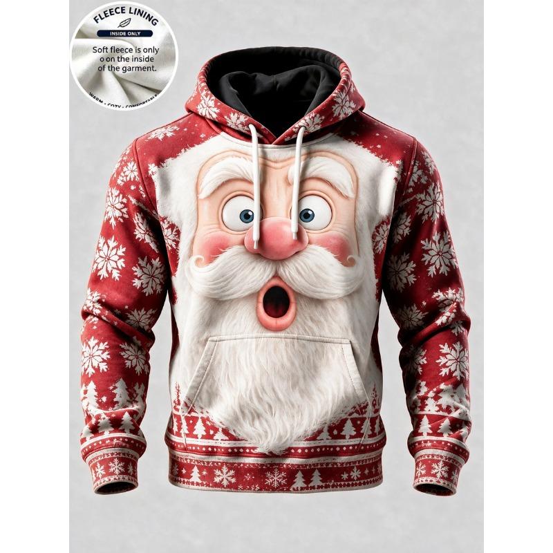 3D Print Christmas Fleece Hoodie Santa With Kid Gift Sack Pullover Long Sleeve Kangaroo Pocket Xmas Holiday Sweatshirt