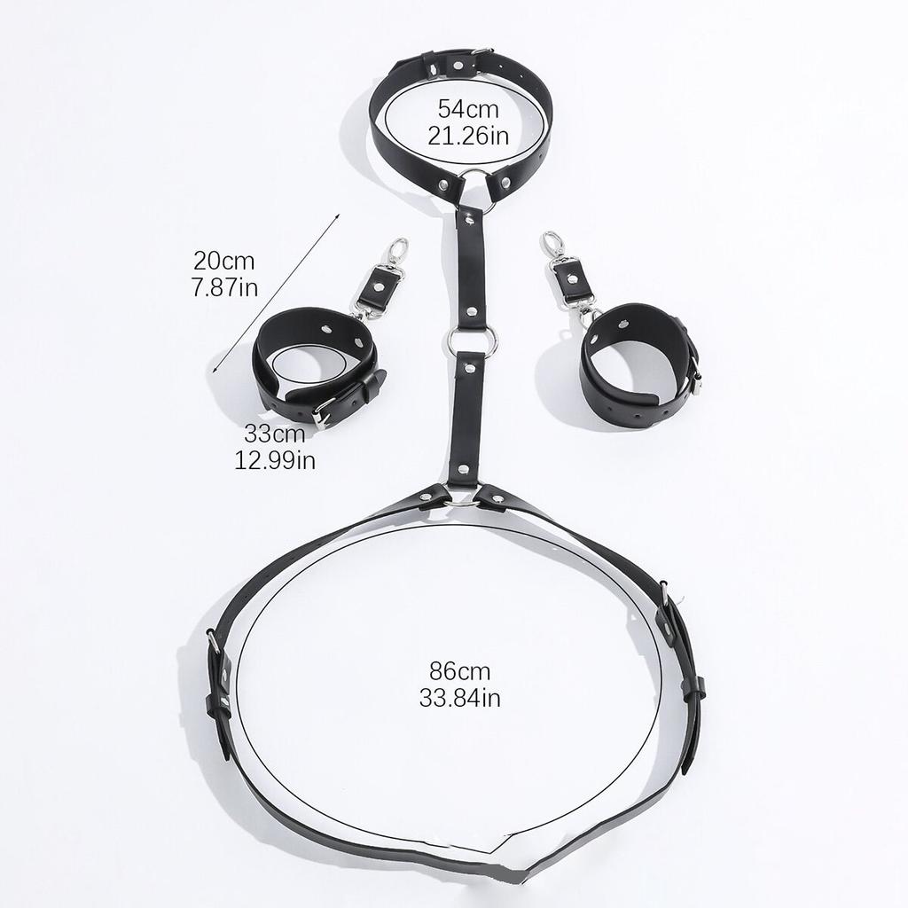 Sex Bondage Harness Neck to Wrist Restraints Set Sex Toys Leather Behind Back Restraints SM Bondage Waist Belt for Adult SM Game