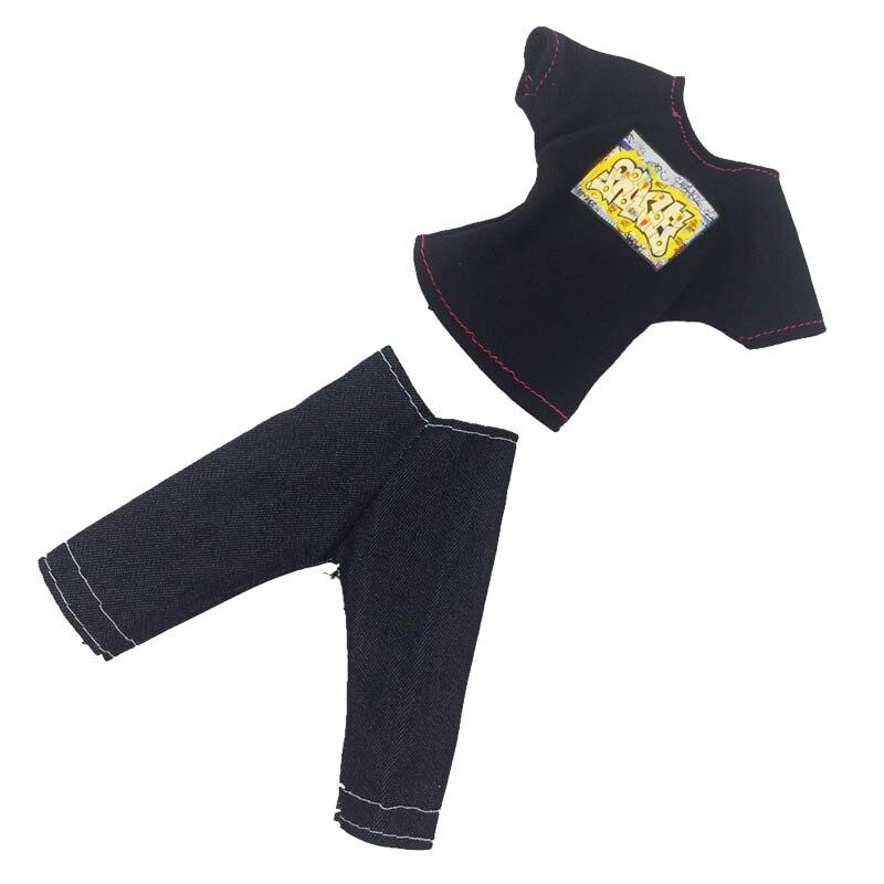 

Красивая повседневная одежда для куклы Кена, черная футболка + джинсы, короткие брюки для парня Барби, мужская кукла Кена, одежда чёрный