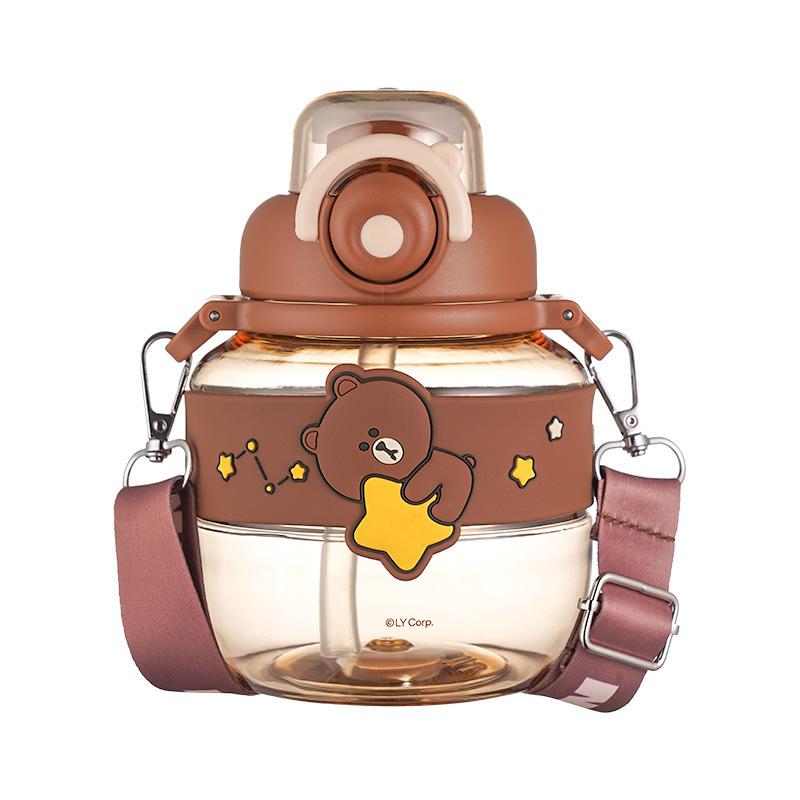 Kawaii Bär Polymer Wasserflasche Für Kinder Lernende Großer Bauch Doppelter Trinkhalmbecher Große Kapazität Schule Auslaufsicher Ket Praktische Nutzung