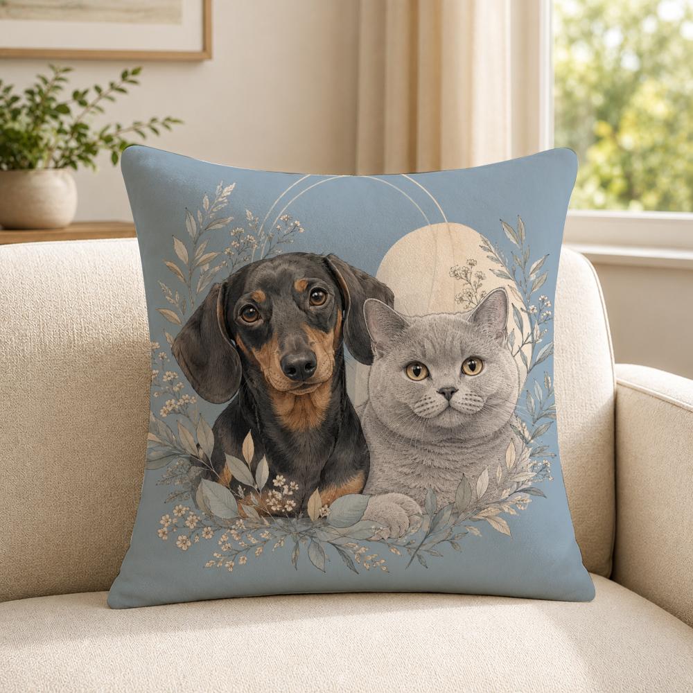 art heartwarming pet portraits surrounded by flowers Cushion Cover Soft Short Plush SkinFriendly Cushion Case MultiScene Use