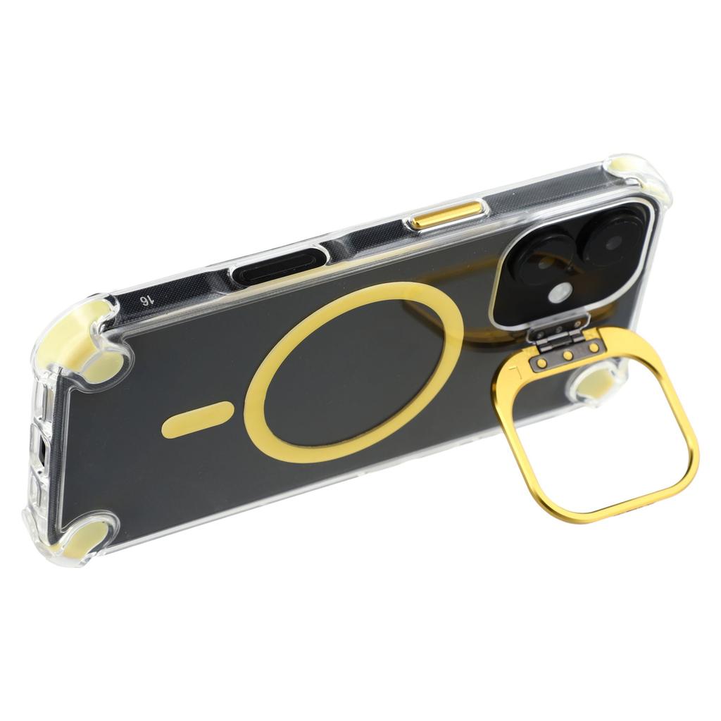 For iPhone 16 Magnetic Clear Case Shockproof Hybrid Phone Shell with Camera Lens Frame Kickstand