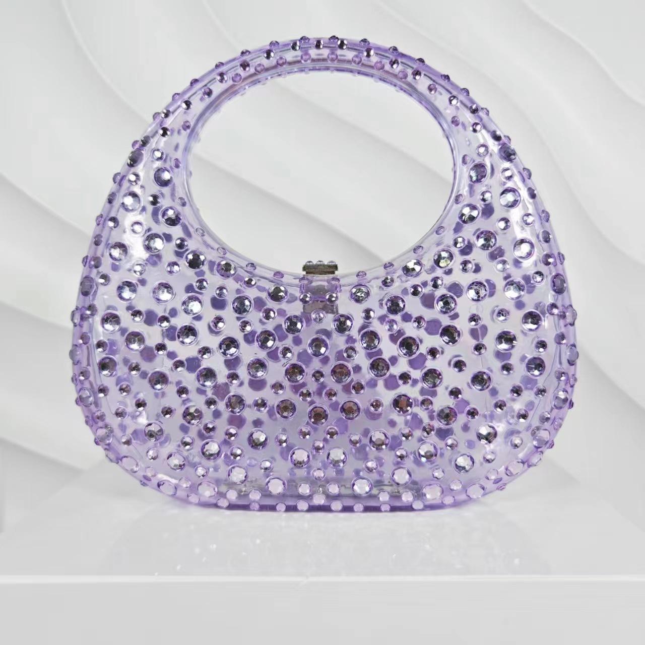 

Ladies Shiny Diamond Transparent Acrylic Box Bag Dinner Diamond Rhinestone Crescent Clutch Bag светло-фиолетовый