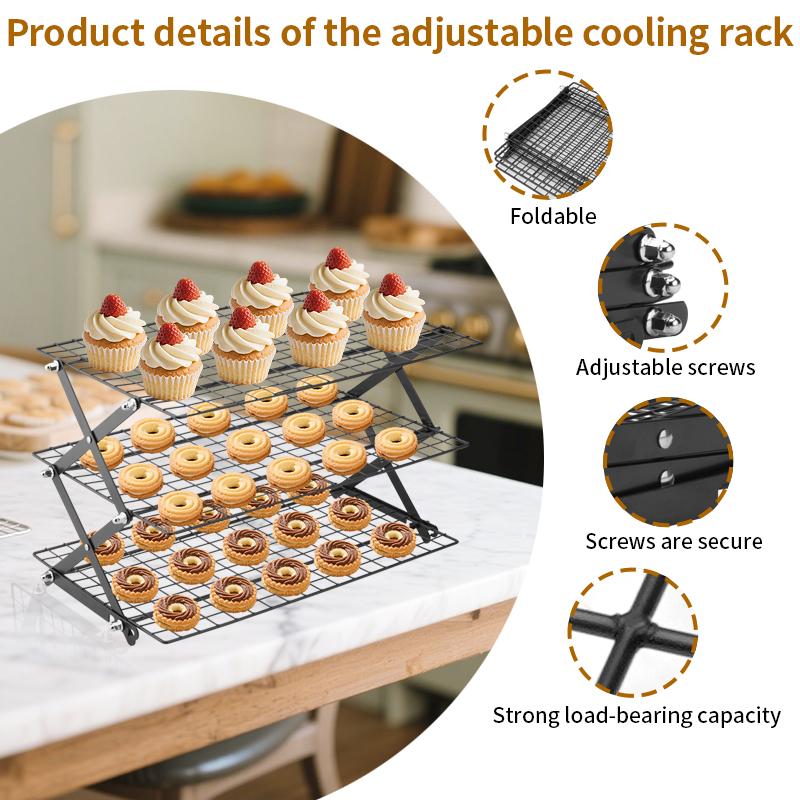 Collapsible 3-Tier Cooling Rack, Nonstick Expandable Stand for Cakes, Cookies, Pastries - Space Saving, Easy Storage