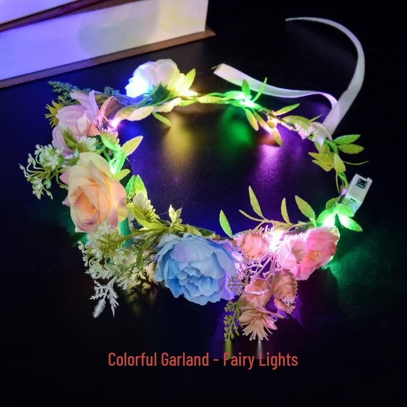 Mori-Style Glowing Flower Crown: Bridal, Child & Adult Headdress for Festivals, Photography & Night Markets with Flashing Headband