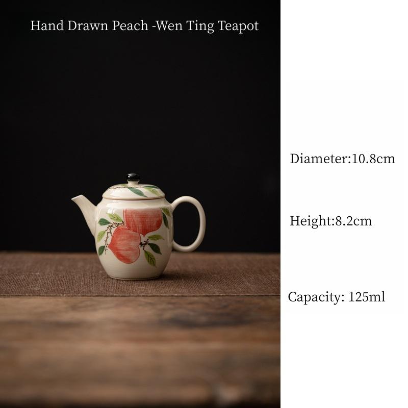 Hand Drawn Beautiful Peach Flowers Teapot Tea Maker Tea Kettle Tea Ceremony Lady Tea Set Kungfu Tea Set Single Pot Tea Brewing