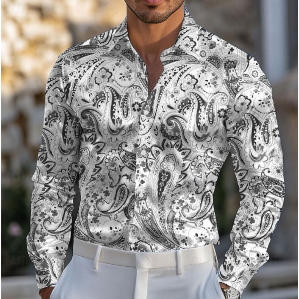 Men's Distressed Floral Printed Long Sleeve Shirts Casual Cardigan New Button Holiday Fashion Shirts