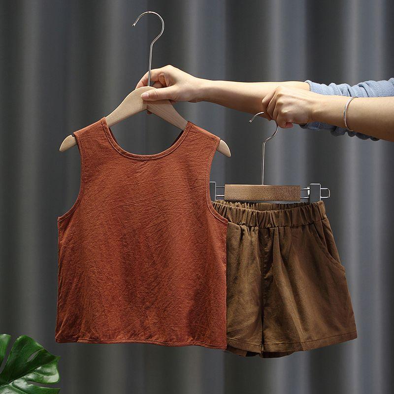 Sommerweste für Jungen Kinder Koreanischer Stil Trendige Kleidung Baby Hübsches Ärmelloses Zweiteiliges Set