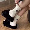 Hirschfleece Stapelsocken Einfarbige Ferse Linker Und Rechter Fuß Gestickt Mittellange Socken Kaschmirsocken Verdickte Thermosocken Damen
