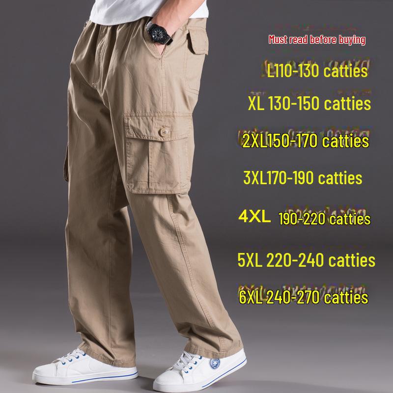 Men's Summer Workwear Casual Washed Cotton Pants, Multi-Pocket, Plus Size M-6XL